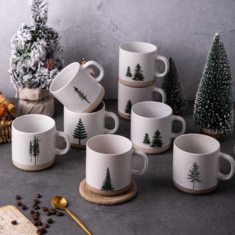 Christmas Tree Ceramic Mugs Set - 350ml Microwave Safe, Custom Logo, Ideal for Home/Café/Office Holiday Gift