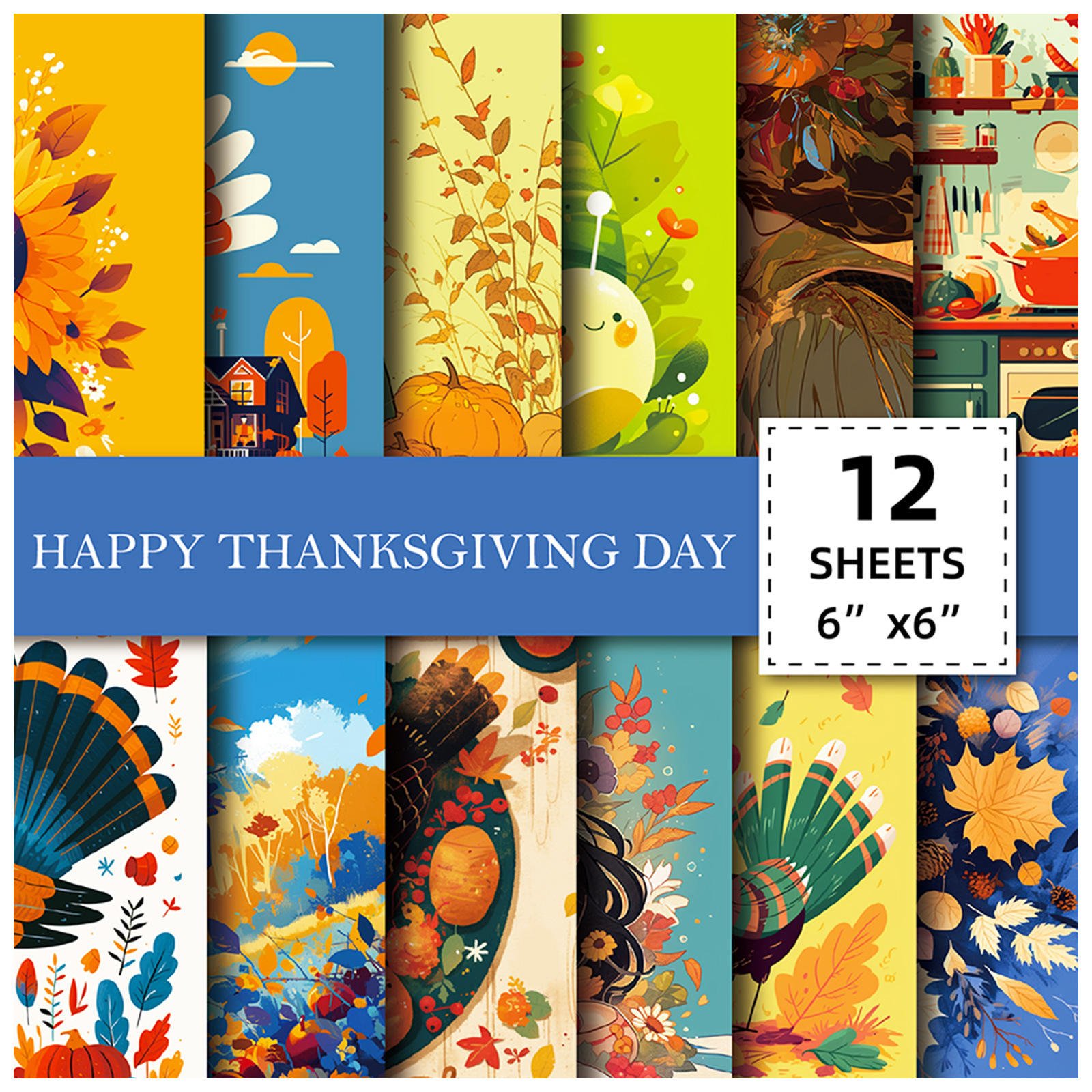 12 Sheets European Style Coated Double-Adhesive Customizable Craft Paper Thanksgiving Autumn Harvest Festival Celebration