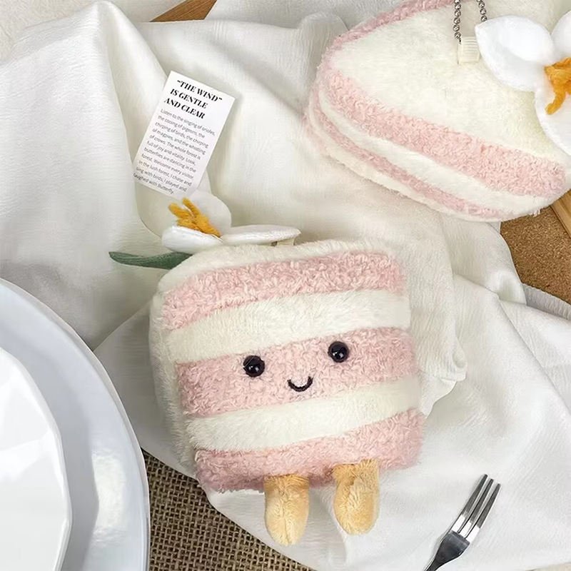 Wholesale Cute Pink Cake Plush Toy Mini Dessert Stuffed Plush Pendant Promotional Toys Kids Birthday Gift Custom Logo OEM ODM