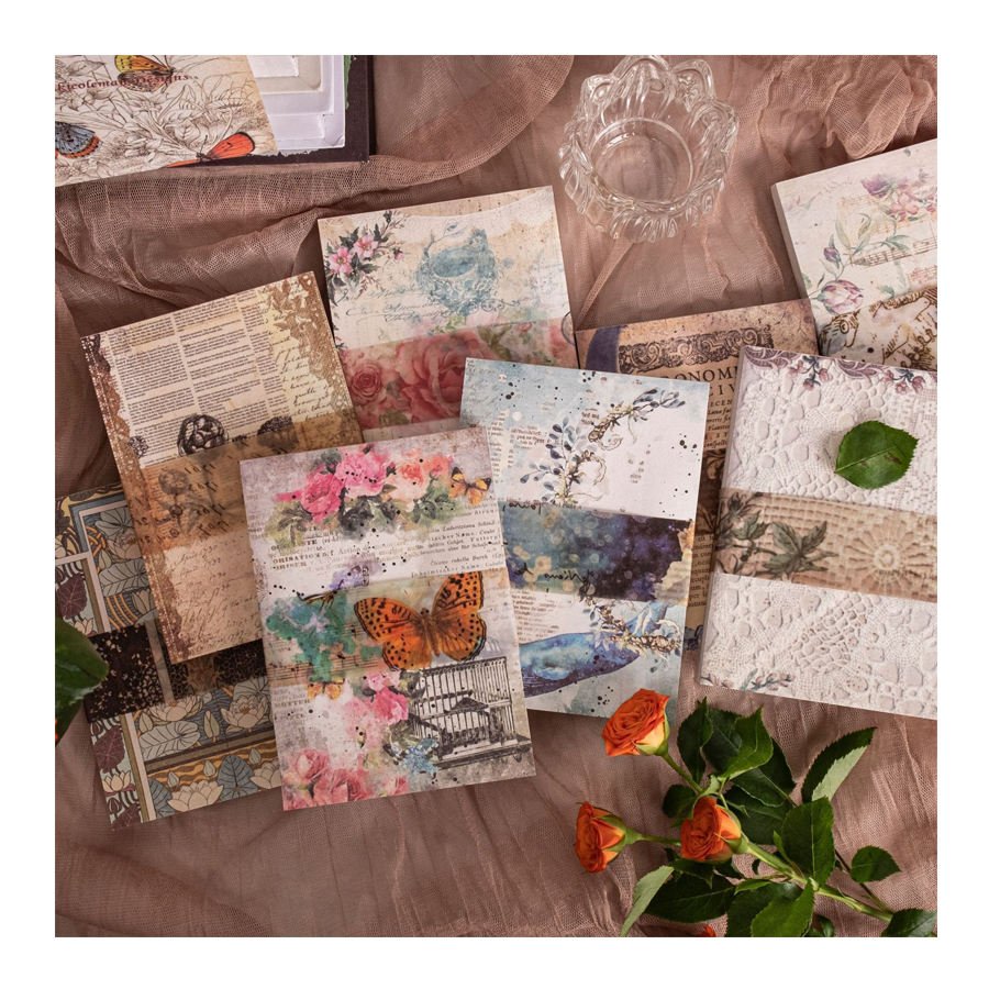 100 Pcs Vintage DIY Material Paper Retro Decorative Scrapbook Paper Antique Aesthetic Paper Art Craft Diary Junk Journal
