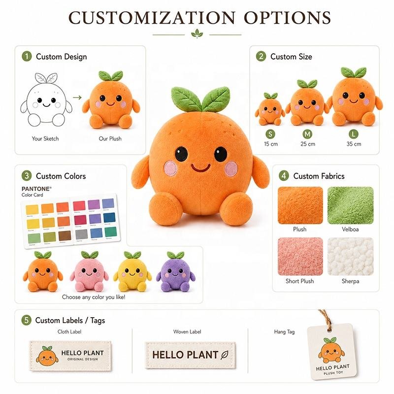 Custom Plush Toy OEM ODM Cute Orange Design Soft Fruit Stuffed Doll Plant Mascot Plush Gift for Brand Promotion