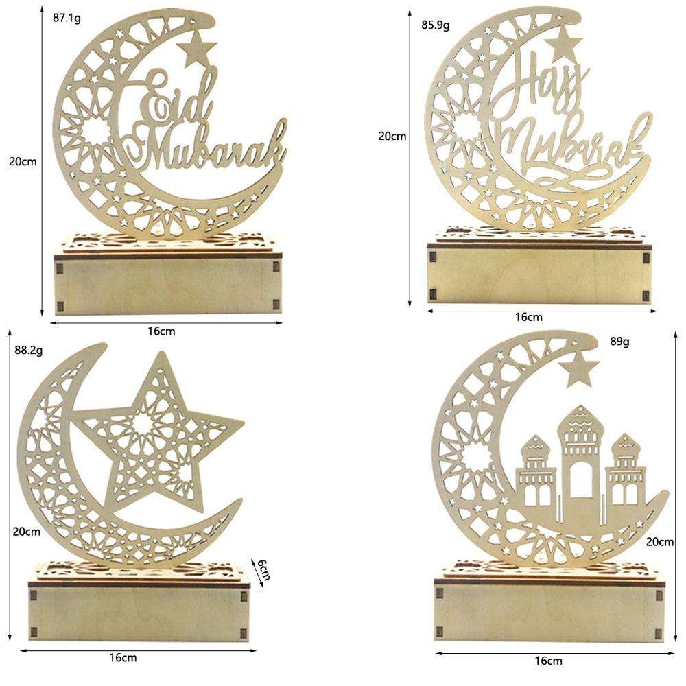 Hot Selling Wooden Ramadan Eid Mubarak LED String Light Craft Moon Star Ornaments for Home Table Decoration for Muslim Islam