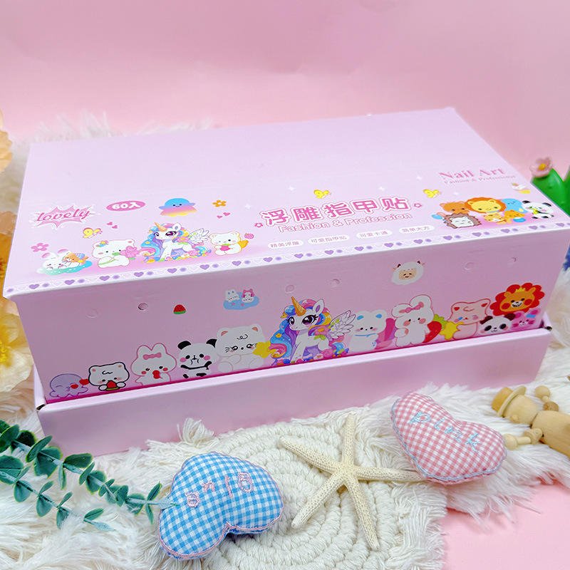 Adorable Girl's Home Decoration Project: DIY Nail Stickers, Mixed Patterns, Children's Relief Nail Stickers