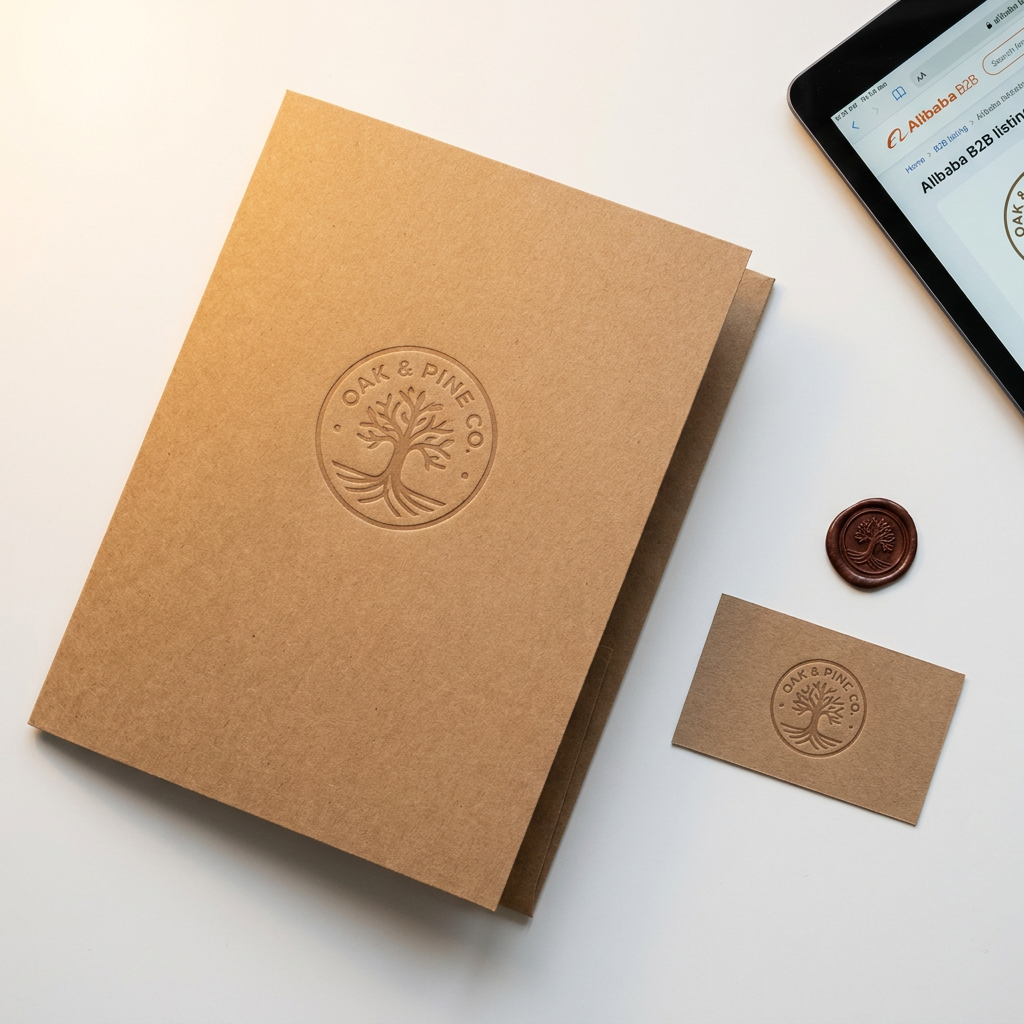 Custom Printed Bi Fold Kraft Paper Business Folder Brown Natural Blind Emboss Free Logo OEM ODM Factory Direct
