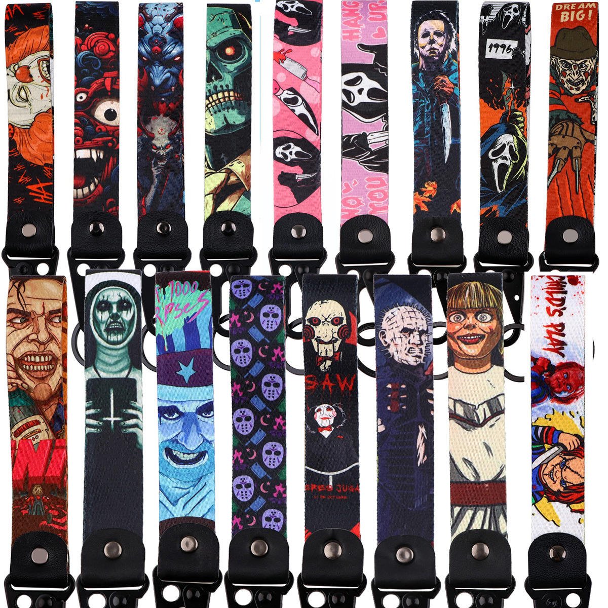 200 Designs Mixed Polyester Eagle Beak Lanyard Keychain Accessories Halloween Scary Horror Movie Motorcycle Wrist Strap Keychain