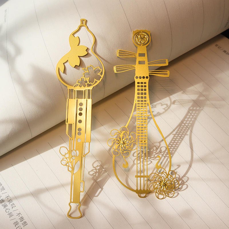 Chinese Ethnic Musical Instruments Ancient & Modern Style Metal Bookmarks-Eco-friendly Customizable Creative Souvenirs