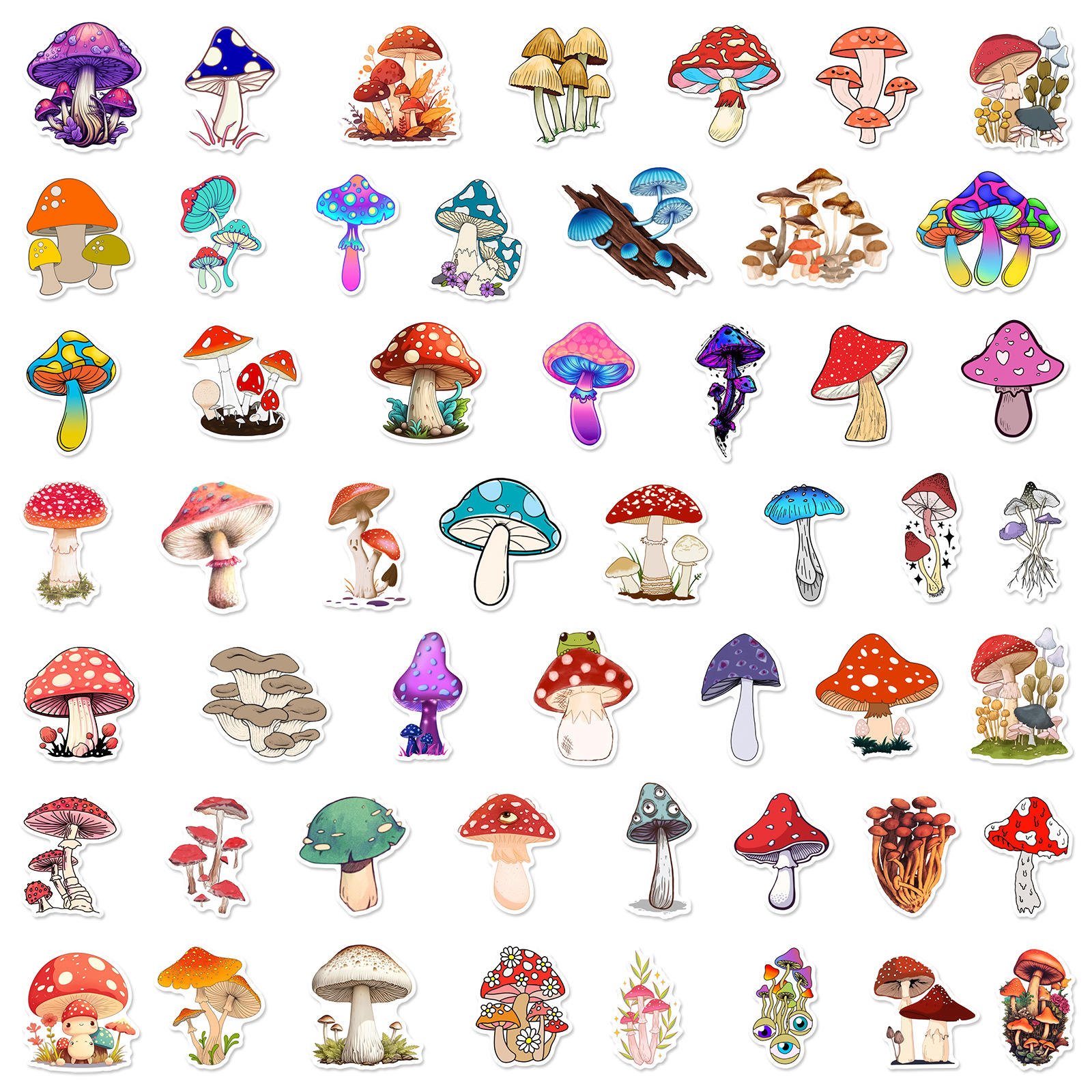 50pcs Pack Decorative Decals Vinyl Waterproof Aesthetic Stickers Mushroom Stickers for Kids