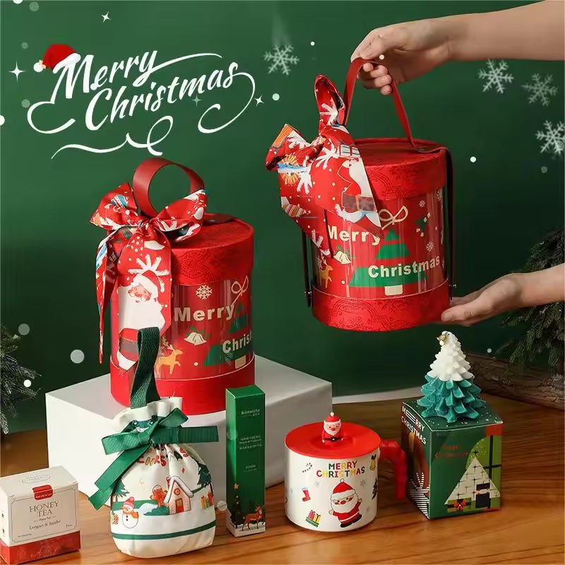 OEM Custom Design Christmas Gift Luxury Round Box Mug Ornaments Christmas Party New Year Gift Set