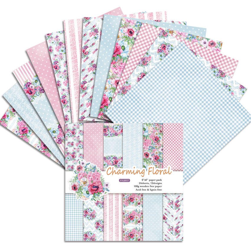 24sheets of Craft Junk Journal Patterned Paper Cardstock 6"x6" Offset Printing Scrapbooking Paper Material Nature Theme