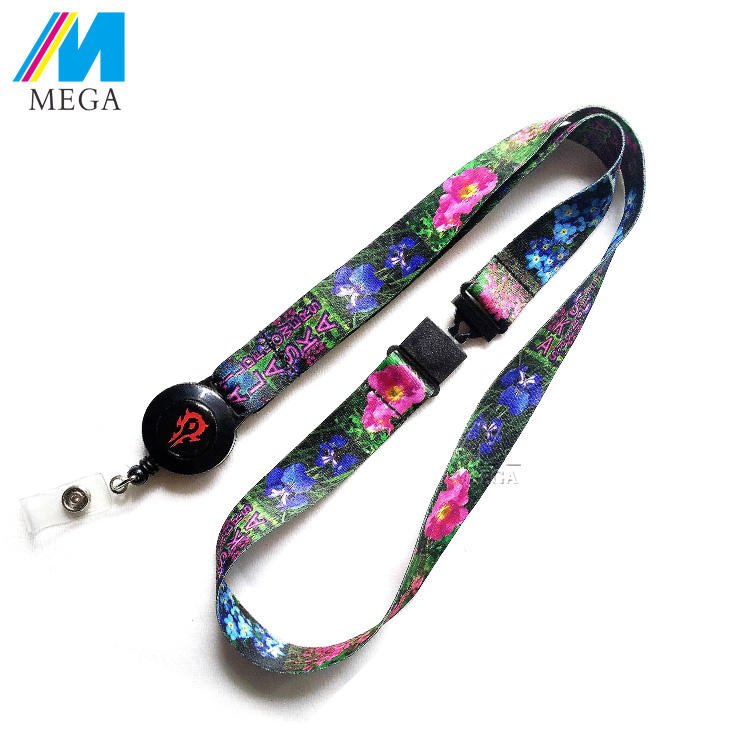 Custom Printed Polyester Retractable Thermal Transfer Fashionable Eco-Friendly Adjustable Badge Lanyard