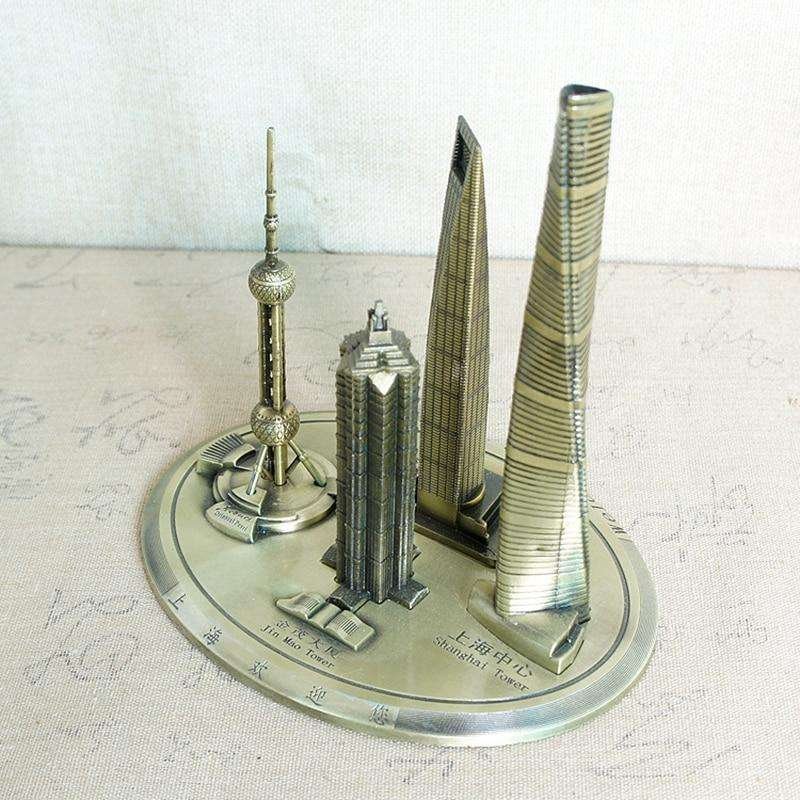CREATIVE FAMOUS SHANGHAI BUILDINGS FIGURINES METAL CRAFTS ORIENTAL PEARL MODEL HOME OFFICE DECOR TOURISM SOUVENIR GIFTS