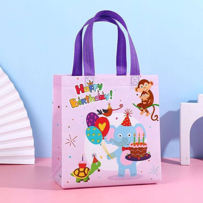Happy Birthday Gift Bags Cartoon Non-woven Tote Bags Kids Party Favor Bags Cake Balloon Packaging Wholesale Reusable Bags