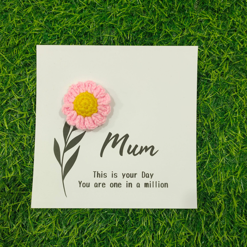 New Handmade Mother's Day Crochet Greeting Card Sunflower Cotton Flower Card Kraft Paper Handmade Crochet Greeting Card