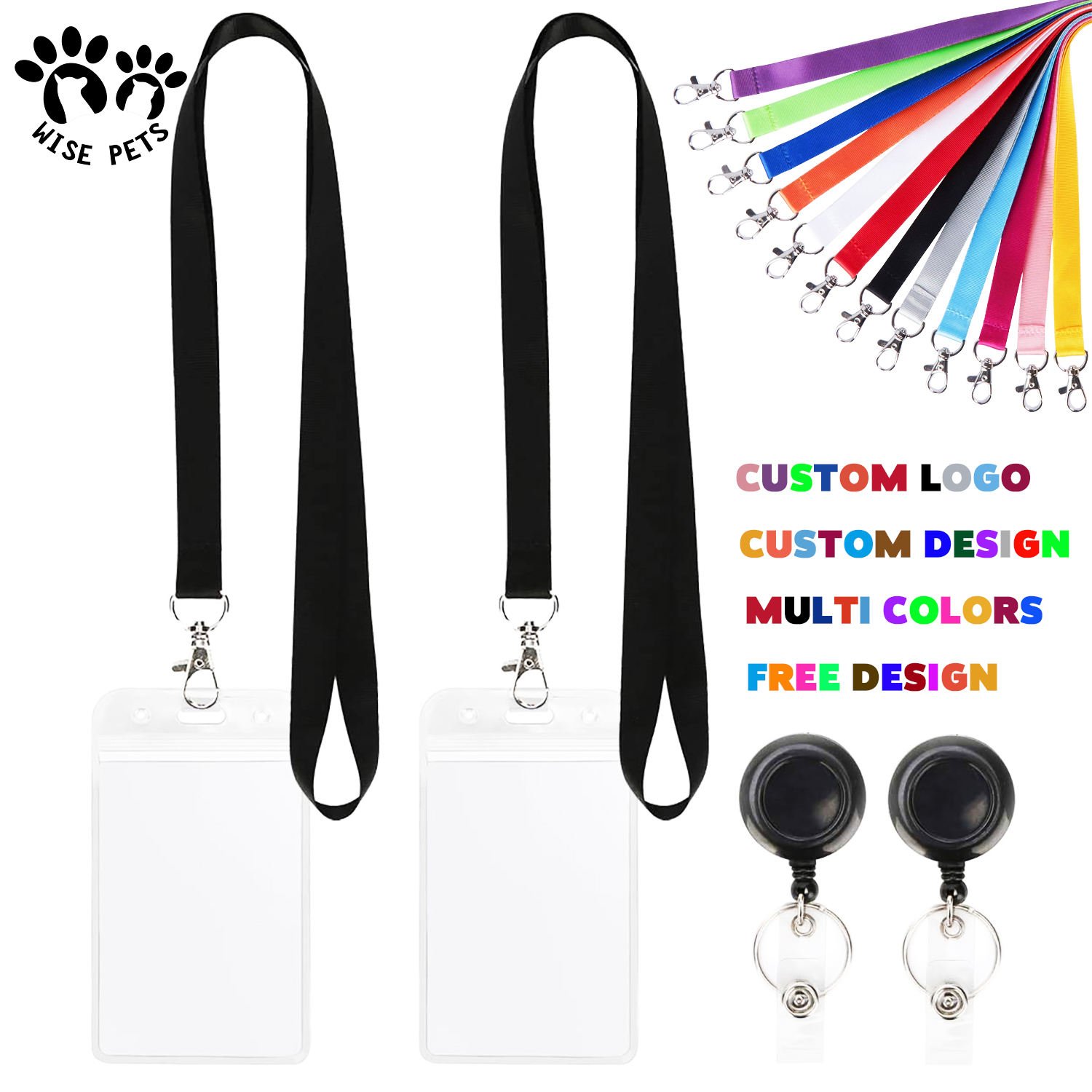 ECO-friendly Material Sublimation Printed Lanyard Polyester Neck Strap Id Card Holder Lanyard with Gold Locking Key Ring