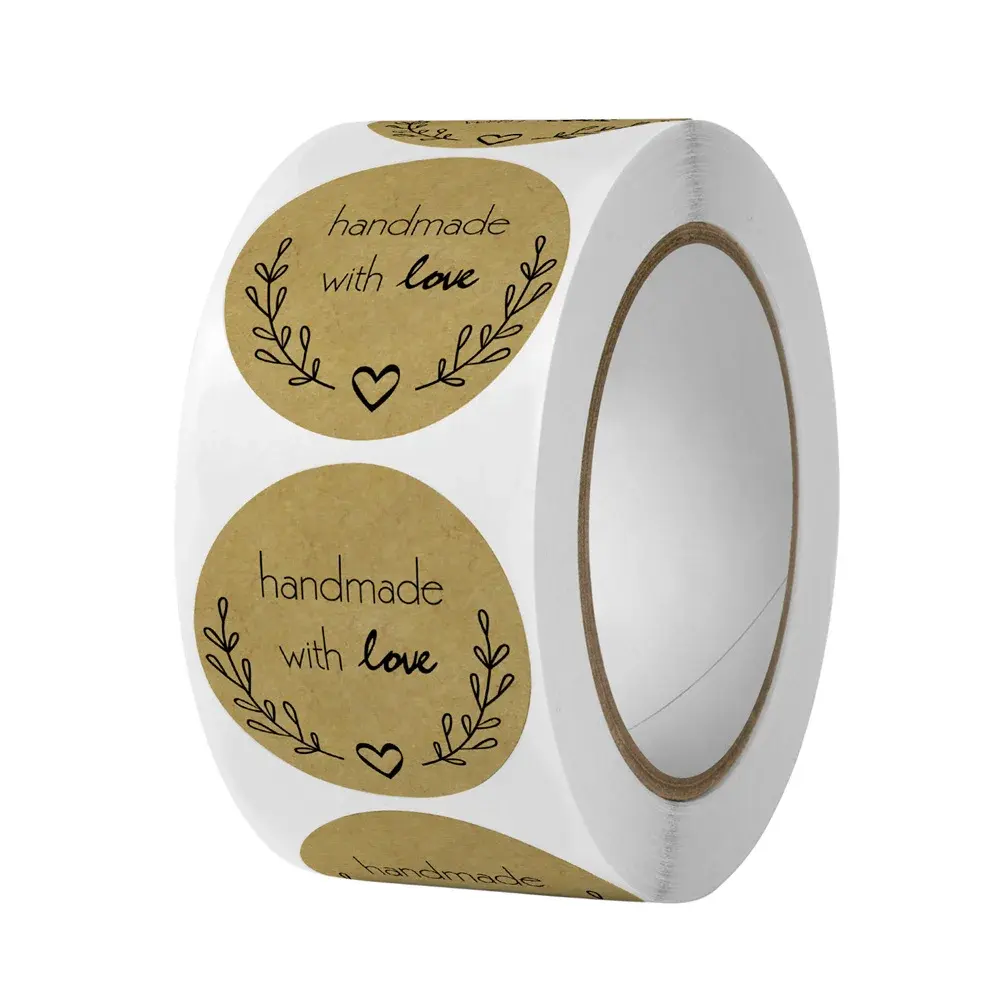 1 Inch Round Natural Kraft Paper Holiday Baking Decoration Letter Craft Supplies Handmade Love Stickers
