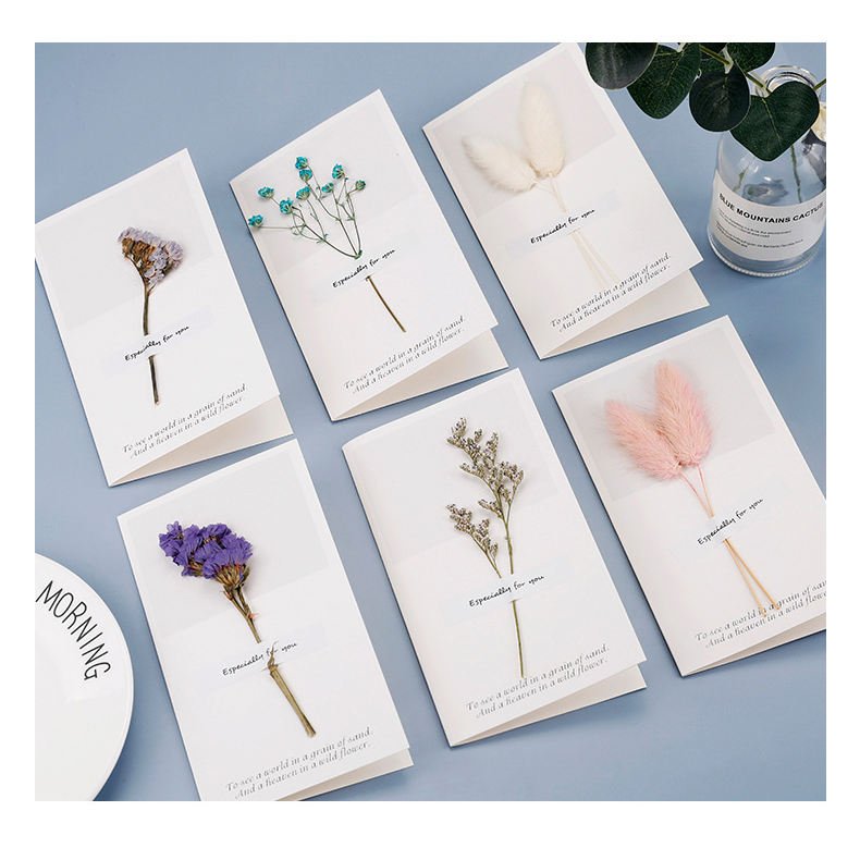 Handmade DIY Creative Literary Birthday and Valentines Greeting Card Dried Flower Design Recordable Paper for Party Gift