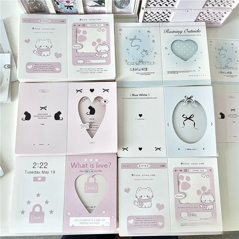 Mini Size Hollow Pink Folding Greeting Card Aesthetic Photo Card Packaging Materials Paper Craft