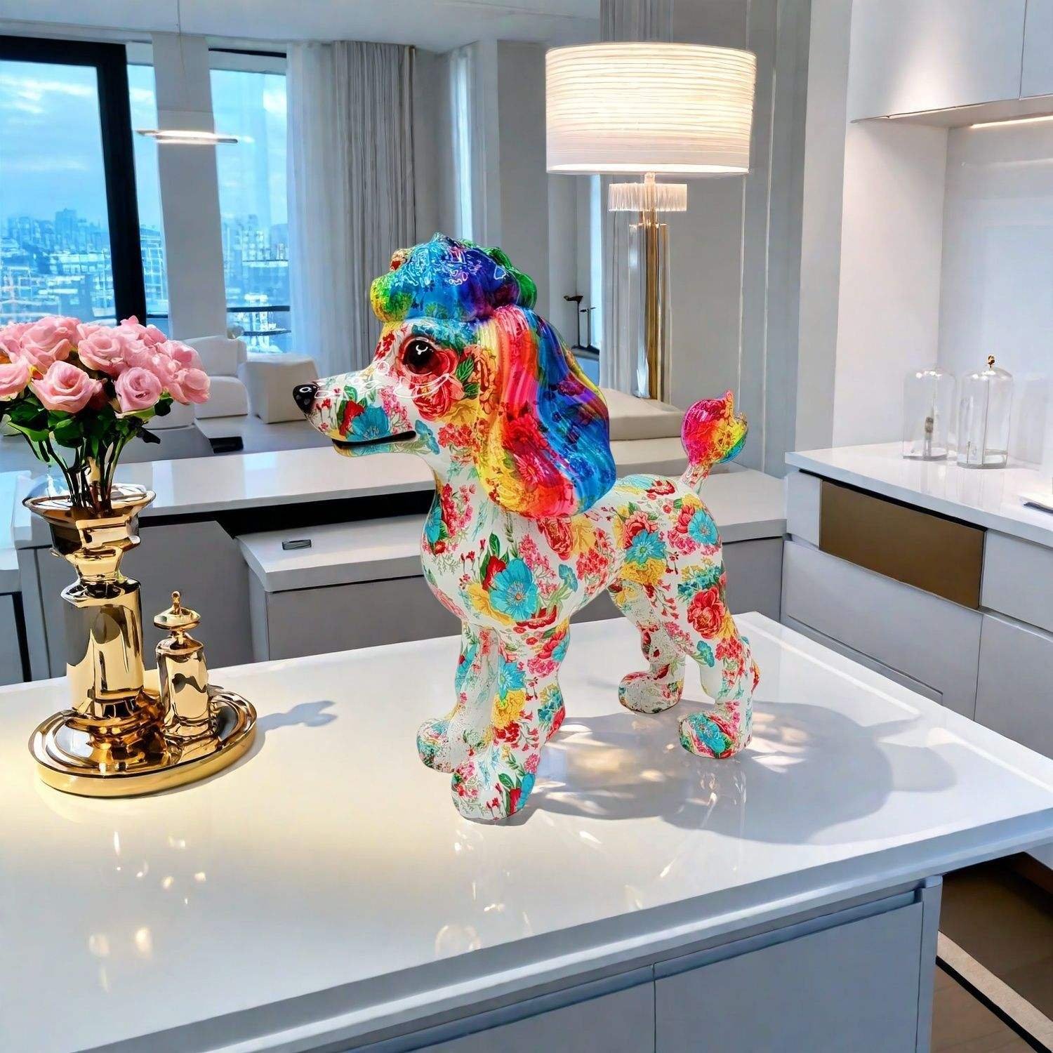 Custom Resin Crafts Artificial Poodle Figurine Polyresin Dog Sculpture Modern Tabletop Decorative Show Piece for Home Decor