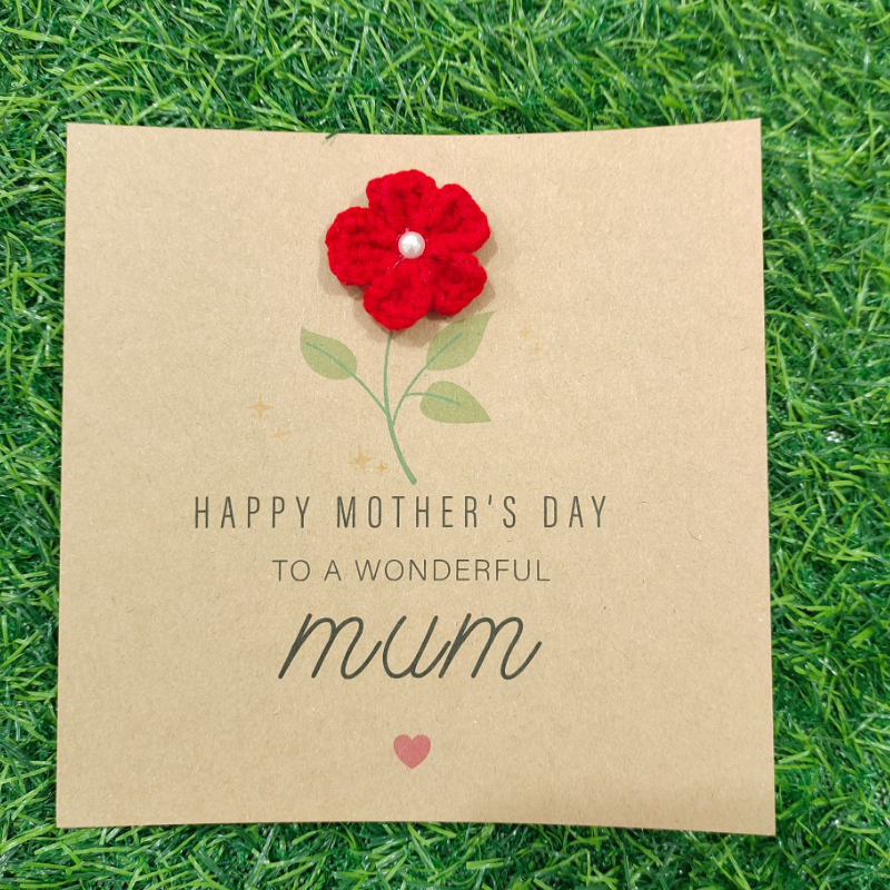 New Handmade Mother's Day Crochet Greeting Card Sunflower Cotton Flower Card Kraft Paper Handmade Crochet Greeting Card