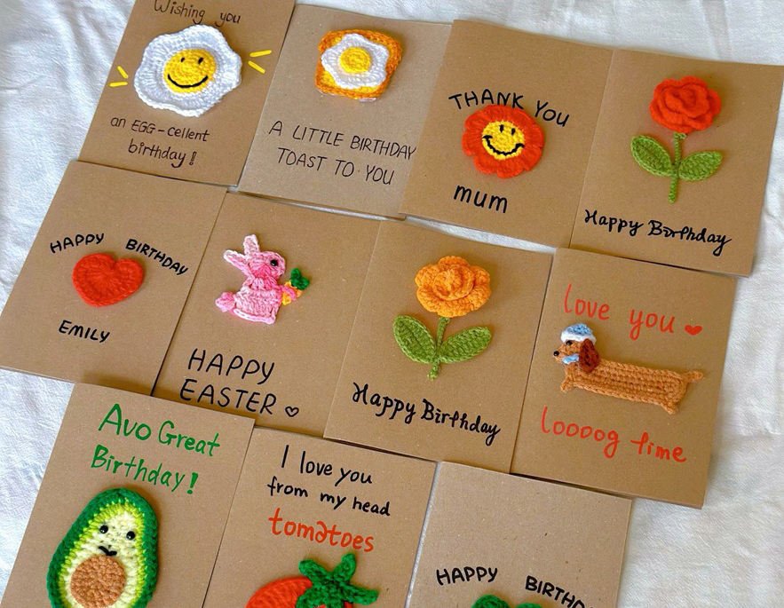 Handmade 3D Creative Knitted Greeting Cards for Birthday Anniversary Woven Kraft Paper Thank You Cards for Wedding Gift Giving