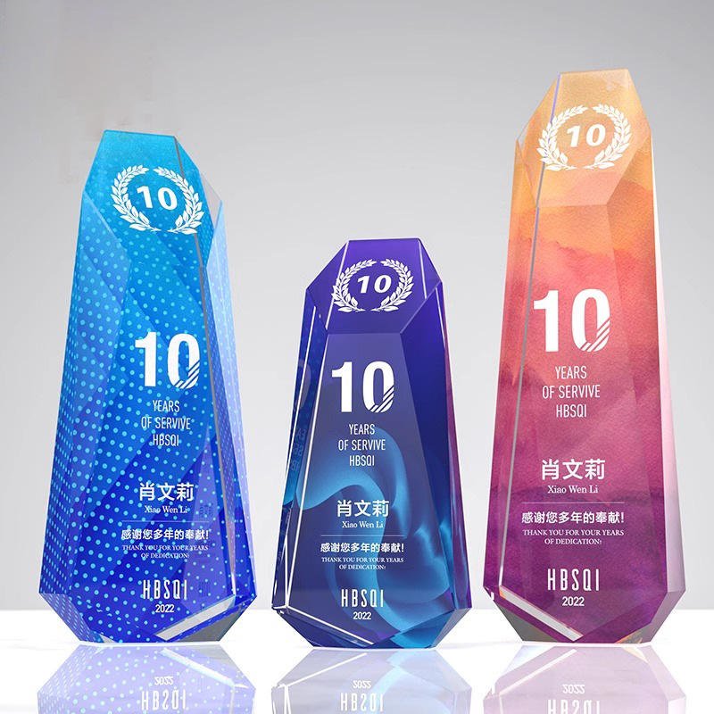 Customisable Crystal Glass Award Coloured Printing Trophy Souvenir Gift Other Crystal Crafts Product Category