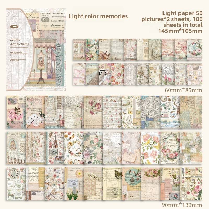 Retro Scrapbooking Paper for Hand Account Journal DIY Craft Loose Leaf Decorative Paper 100pcs/Pack