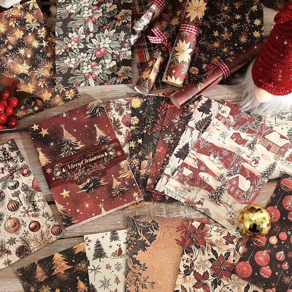 IMODA 50sheets Christmas Material Paper Festival Decorative Art Craft Paper Card Making Scrapbook Paper Journal Backgrounds