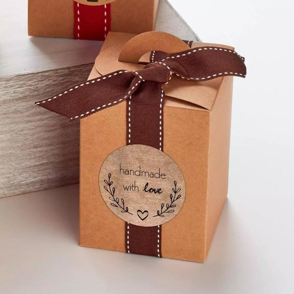 1 Inch Round Natural Kraft Paper Holiday Baking Decoration Letter Craft Supplies Handmade Love Stickers