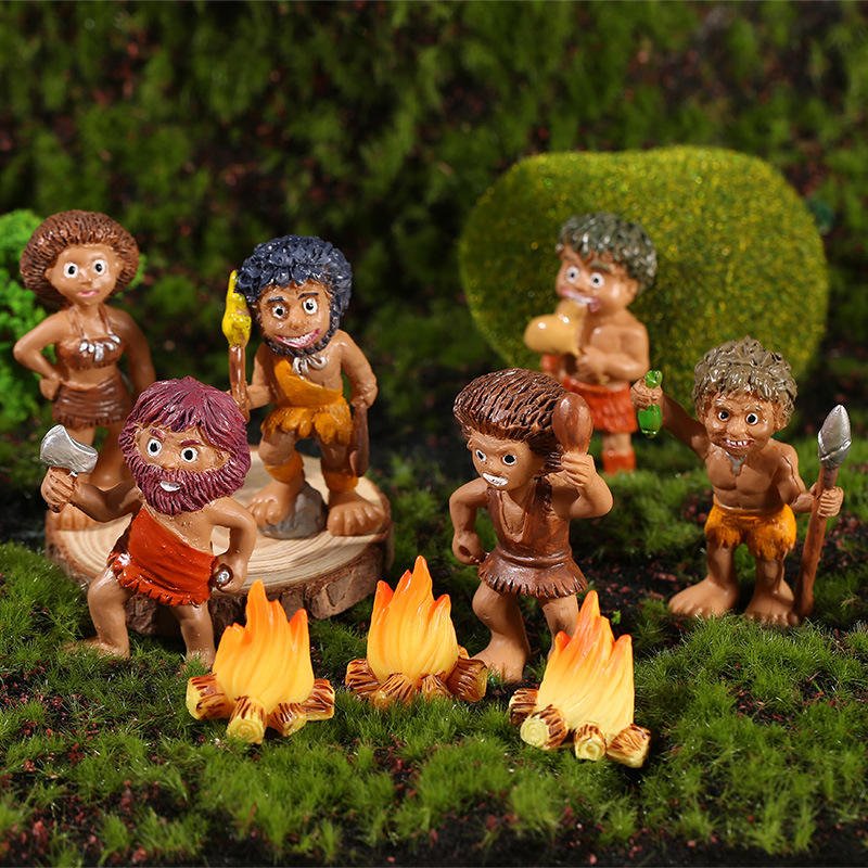 New Creative Eco-Friendly Resin Ornaments Landscape Decoration Antique Primitive Savage Tribe Micro Landscape Set Kawaii Human