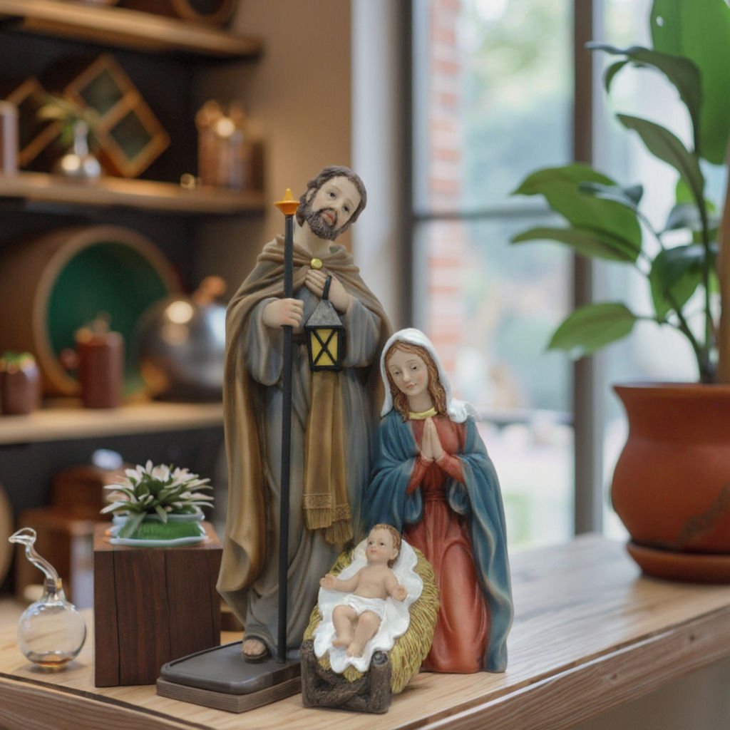Religious Christmas Polyresin Handmade Customized Jesus Nativity Family Figurine 10inch Polyfoam Packed Holiday Home Decor