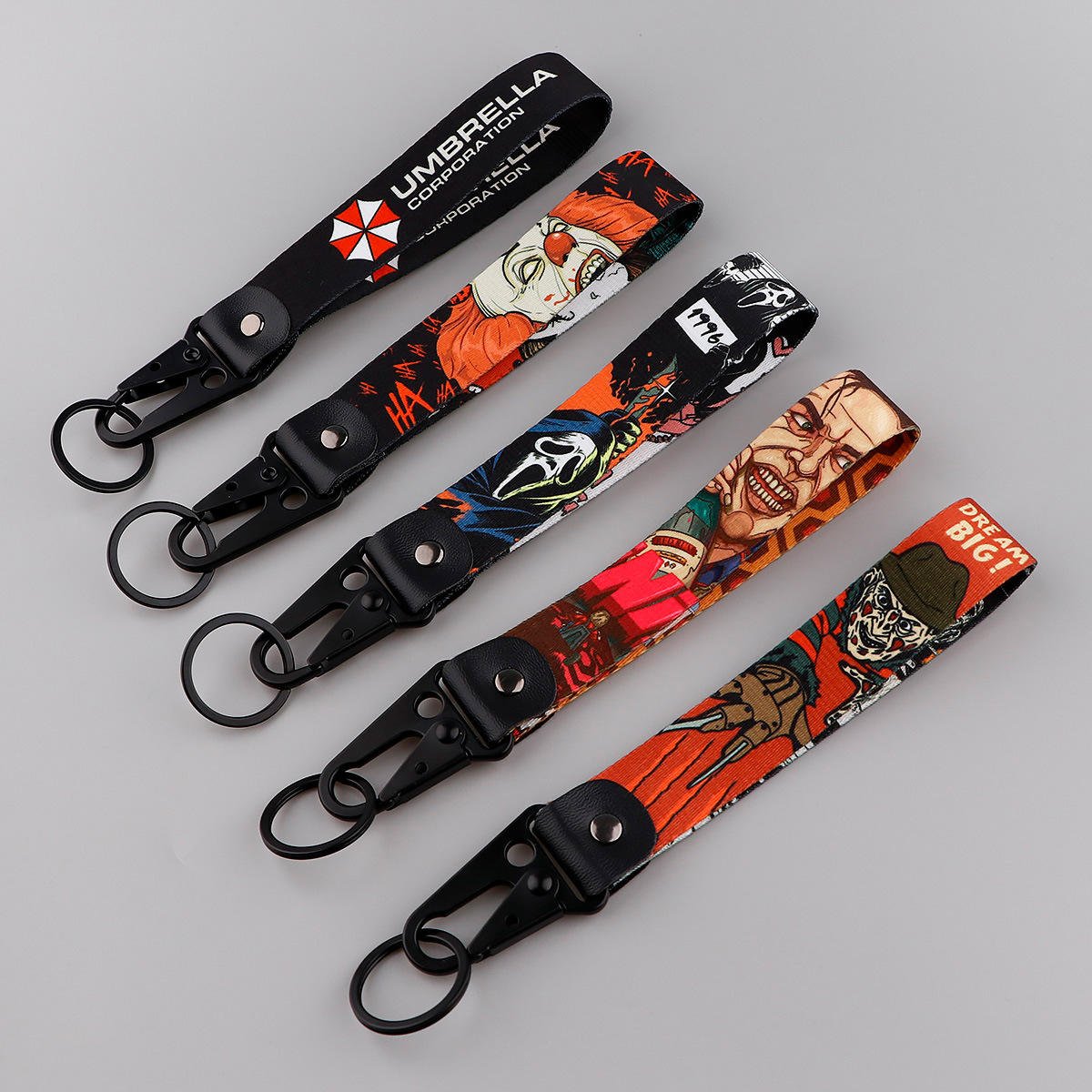 200 Designs Mixed Polyester Eagle Beak Lanyard Keychain Accessories Halloween Scary Horror Movie Motorcycle Wrist Strap Keychain