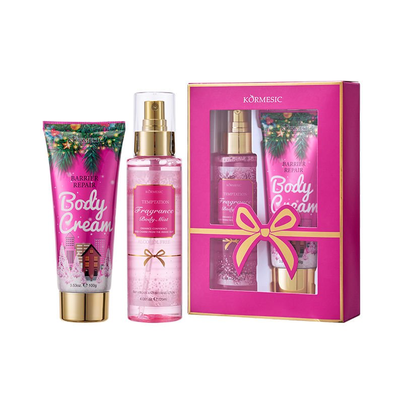 KORMESIC 120ml+100g Wholesale Romantic Temptation Christmas gift Set Fragrance body cream lotion Body Mist Spray Body Care Set