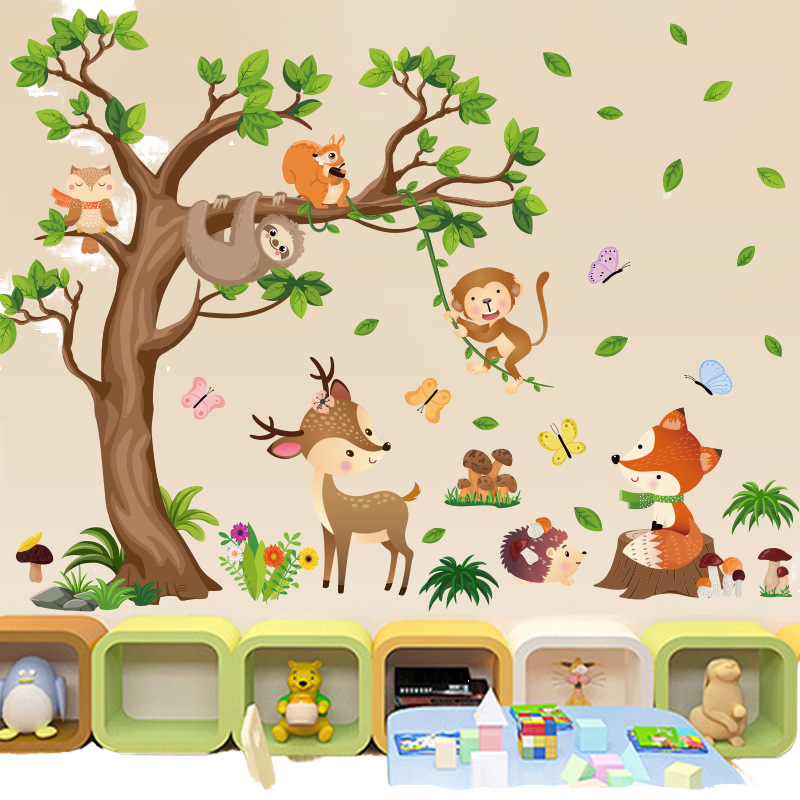 Self-Adhesive PVC Wall Sticker Cartoon Animal Design for Children's Room Home Decoration