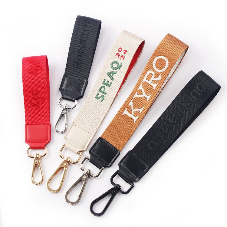 High Quality Woven Embroidered Logo Polyester Short Wrist Lanyard for Keys Custom Women Holder Cute Lanyards