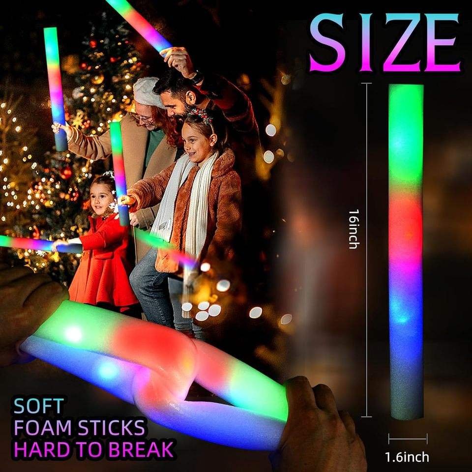 Foam Glow Sticks 3 Modes Colorful LED Flashing Glow Stick Party Supplies for Wedding Raves Concert Back to School