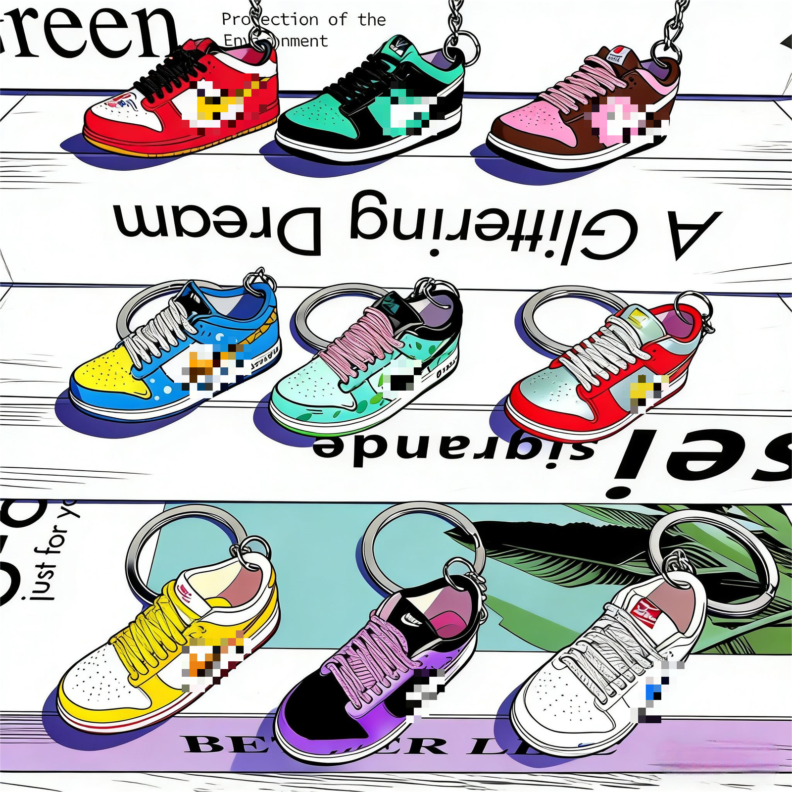 Wholesale Plastic PVC Rubber Cute Mini Tennis Basketball Key Chain Set Mini Shoe Keychain 3D Mini Sneaker Keychain With Key Ring