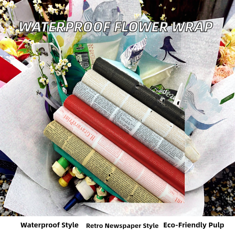 Wholesale Waterproof Coated PVC Single Side Recyclable Craft Paper Flower Wrapping Paper for English Newspaper Gift Packaging