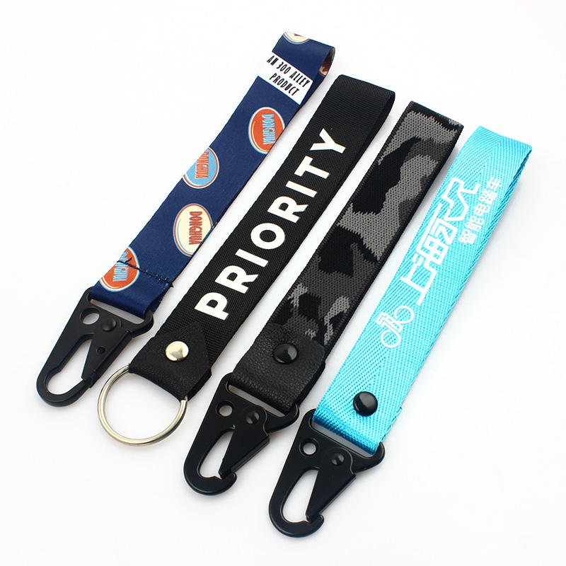 High Quality Woven Embroidered Logo Polyester Short Wrist Lanyard for Keys Custom Women Holder Cute Lanyards