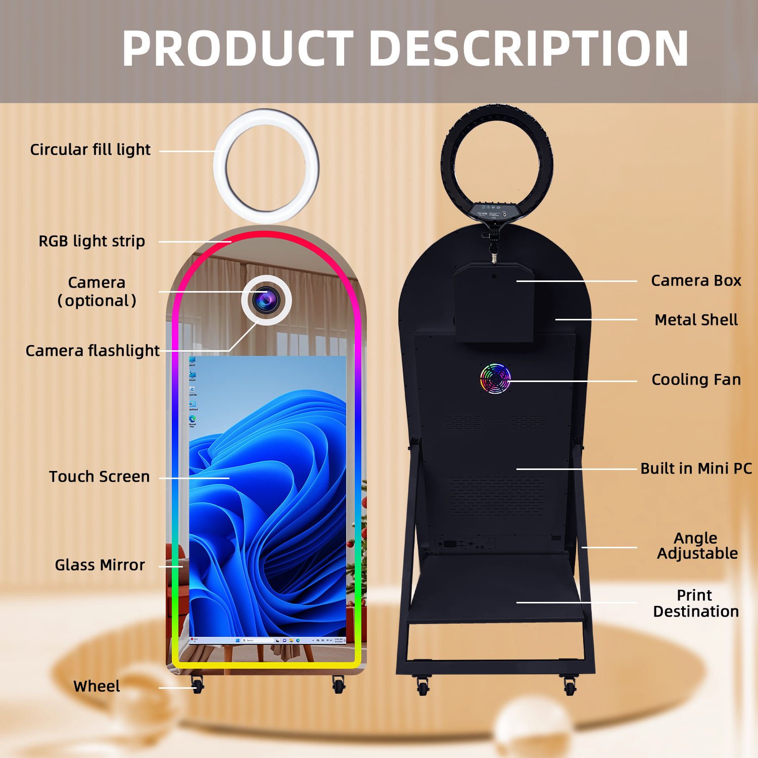 Selfie Arch Magic Mirror Photo Booth With 43 Inch Touch Screen Camera and Printer Digital Self Photobooth Machine for Party