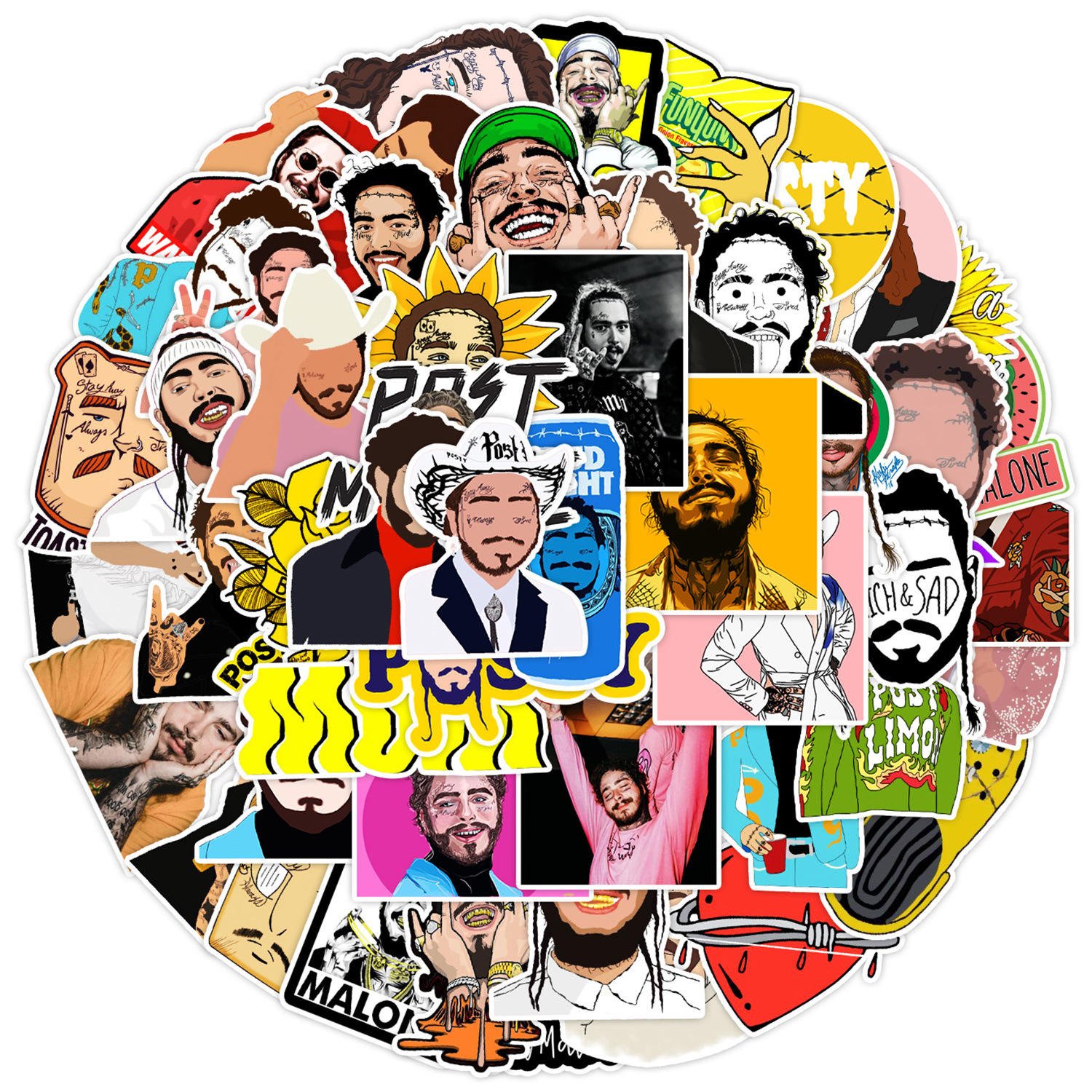 ZY2369H 50Pcs ROCK Singer Post Malone Decorative Sticker for Girl Laptop Skateboard Luggage Guitar Scrapbook Art Vinyl Sticker