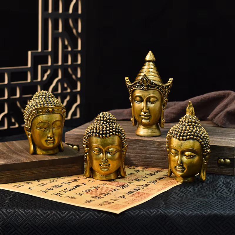 Customized Small Resin Crafts Southeast Asian Antique Buddha Head Sculpture for Home Decoration Garden Figurine Gifts