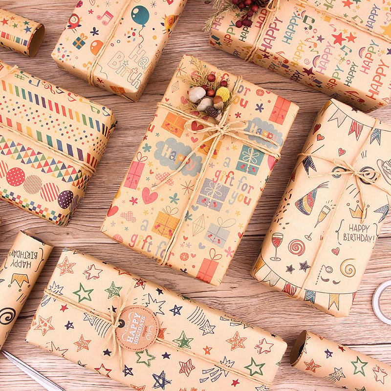 SY New DIY Kraft Paper Moisture-Proof Coated Note for Valentine's Day Birthday & Holiday Gift Wrapping Packaging Paper