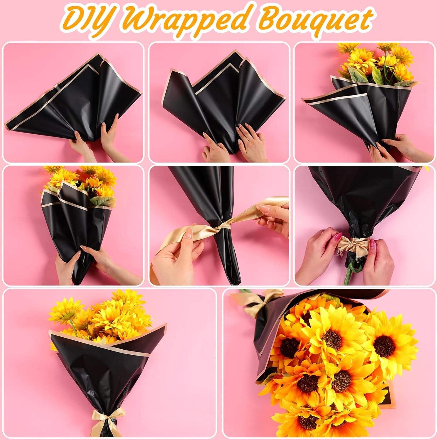 Wrapping Paper Flower Bouquet Wrapping Paper Sheets With Gold Edge Korean Style Wrapping Paper for DIY Craft Gift Package