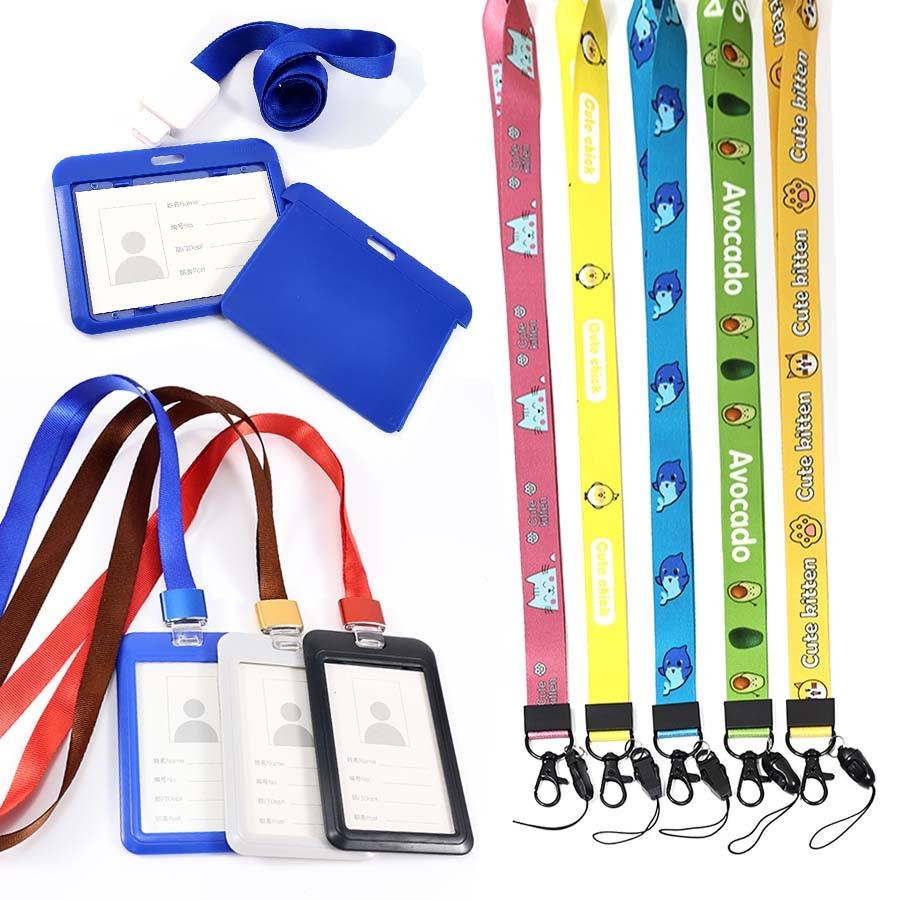 Manufacturer Custom Logo Silk Screen Printed Neck Retractable Name ID Card Badge Holder Polyester Lanyard with Card Holder