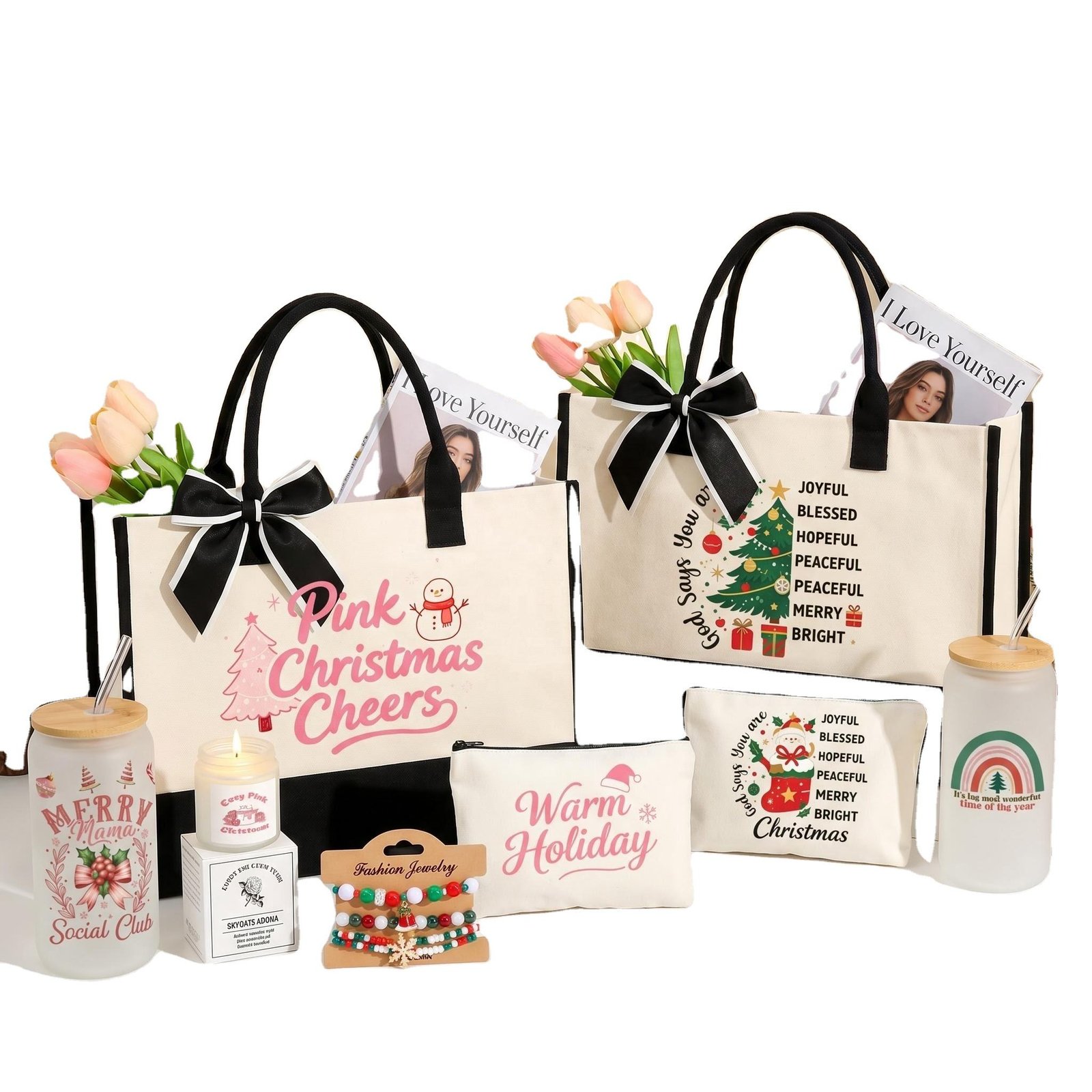 Christmas & Mother's Day Holiday Gift Set-Canvas Promotional Novelty Gifts for Women Mom Friends & Corporate Bulk Orders