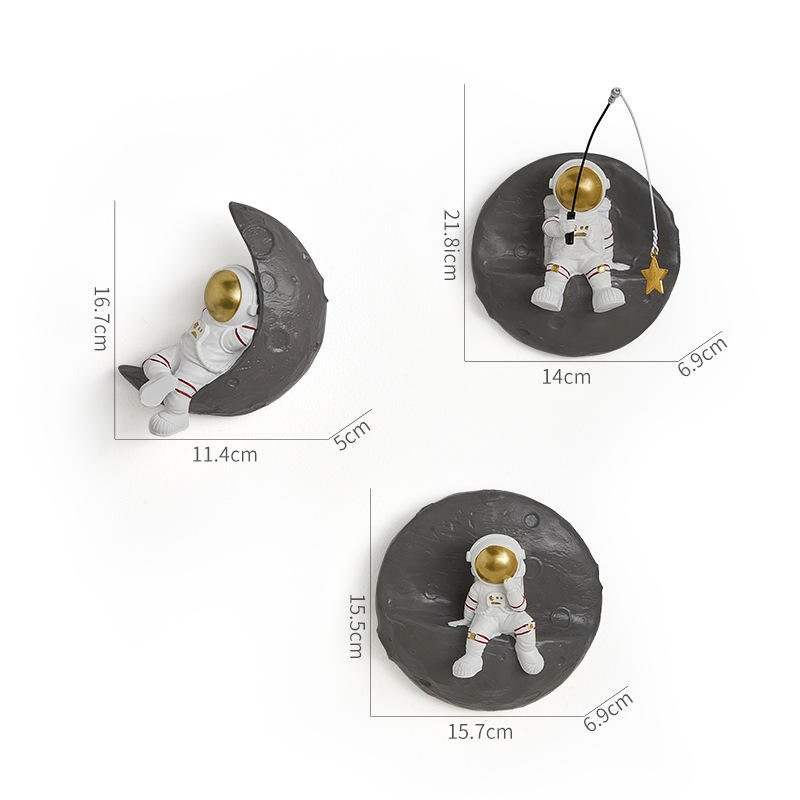 Hot Sale Feng Shui Astronaut Moon Wall Decor Set Creative Space Theme Home Art Ornament Resin Craft