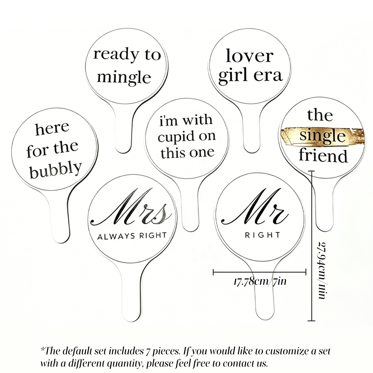 7 Pcs Personalized Photo Booth Props, Acrylic Wedding Party Supplies, Wedding Party Decorations