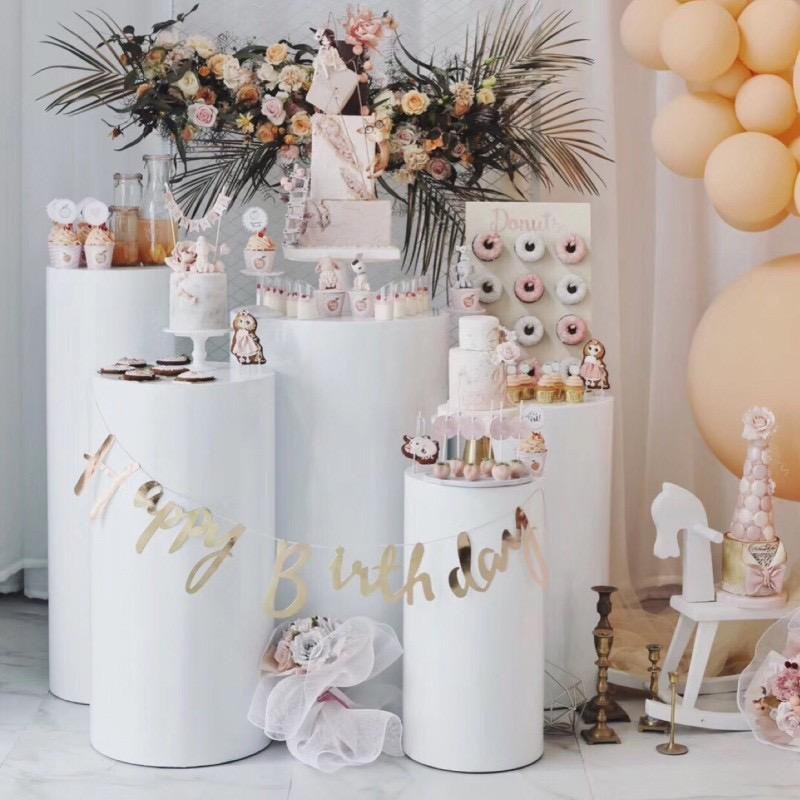 5pcs Dessert Cake Table Wedding Party Baby Shower Valentine's Day Christmas Backdrop White Metal Gold Cylinder Pedestal Sets