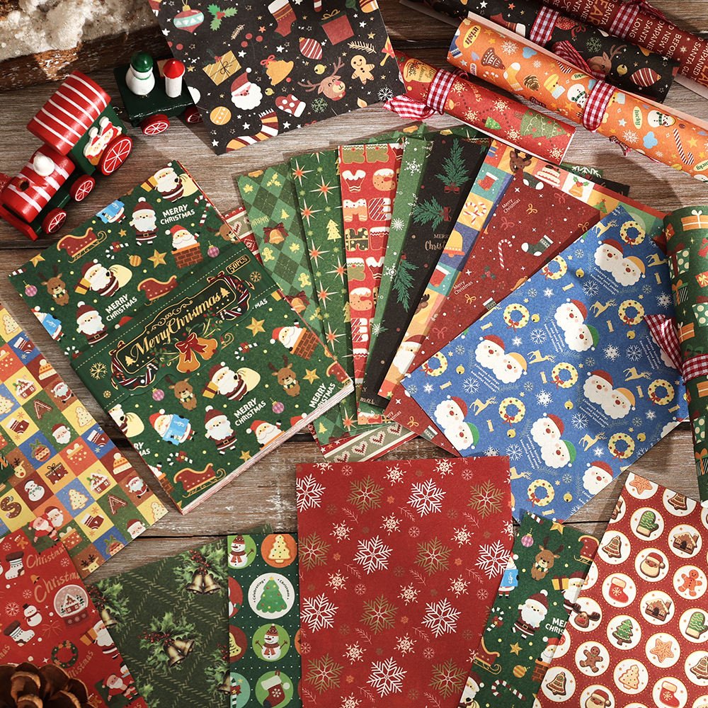 IMODA 50sheets Christmas Material Paper Festival Decorative Art Craft Paper Card Making Scrapbook Paper Journal Backgrounds