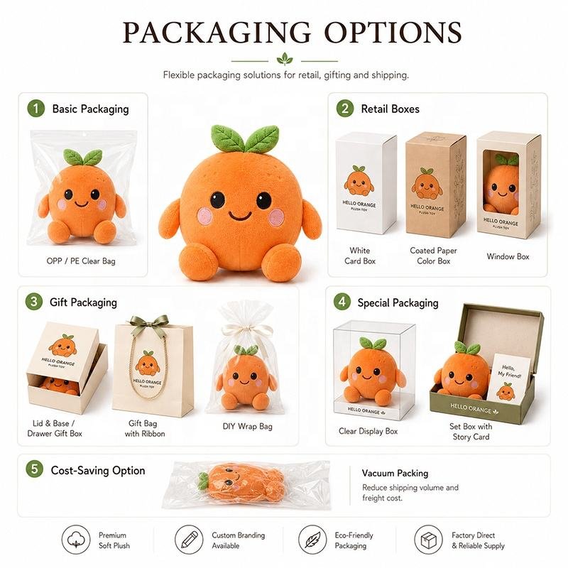 Custom Plush Toy OEM ODM Cute Orange Design Soft Fruit Stuffed Doll Plant Mascot Plush Gift for Brand Promotion